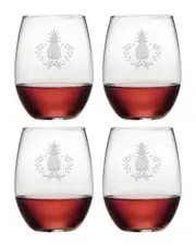 Susquehanna Glass Set of Four 21oz Pineapple Wreath Stemless Glasses