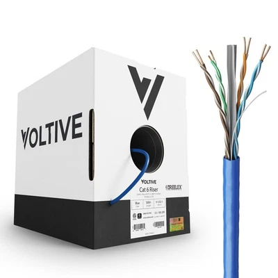 Voltive Cat6 Riser (CMR) Ethernet Cable - UTP, OFC, 500FT, Blue