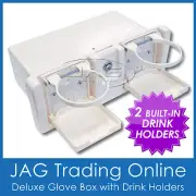 DELUXE WHITE BOAT GLOVE BOX STORAGE WITH DRINK HOLDERS & LOCK - Caravan/RV