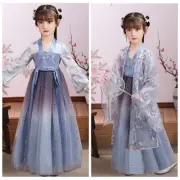Gradient Color Chinese Child Kid Girl Hanfu Dress Embroidery Costume Shiny Fairy