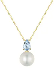 Kai Fine Jewelry 14K 0.40 ct. tw. Aquamarine & 8-8.5mm Pearl Necklace
