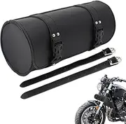 Motorcycle Fork Bag - PU Leather Motorcycle Roll Bag - Waterproof Motorcycle Seat Bag with Straps for Water Bottles Drivers License Gloves Sunglasses Rags