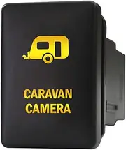 12V 3A ON-OFF Push Switch 9C43O Laser etched CARAVAN CAMERA dual LEDs in amber For Toyota Hilux LandCruiser Prado RAV4 & Suzuki and more