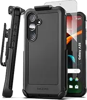 Encased for Samsung Galaxy A35 5G Phone Case with Belt Clip Holster and Screen Protector (Tempered Glass) Heavy-Duty Protective Rugged Cover (Falcon Series), Black