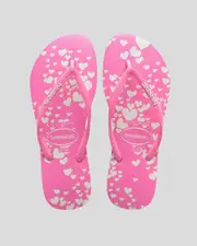 [Havaianas] Havaianas Girls' Kids' Slim Mini Hearts Flip Flops Shoes in Pink/White Size 23/24 23/24 Pink/White