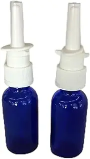 Cobalt Blue Empty Glass Travel-Sized 30ml (1oz) Nasal Sprayers for Colloidal Silver, intranasal Insulin and Saline Applications, 2-Pack - NO Labels