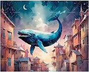 Fantasy Paint by Numbers Kit for Adults - DIY Giant Whale Flying over Dreamlike Town Painting on Canvas 16x20 Inches, Acrylic Paint Set, Suitable for Beginners, Art for Home Decoration/Gifts
