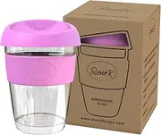 [StevieK] Cup - Reusable Coffee Cup, Glass Mug with Lid - Toughened Glass Coffee Cup, Travel Mug (8oz,12oz,16oz Turquoise, Pink, Purple, Black)