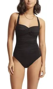 Seafolly Women's Twist Bandeau Halter One Piece Swimsuit Size 10 Black