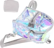 [VANZACK] Chic Holographic Backpack for School Transparent PU Material Satchel Bag with Capacity Stylish present for Friends Silver