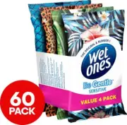 4 x Wet Ones Be Gentle Antibacterial Sensitive Skin Hand and Body Wipes 15pk