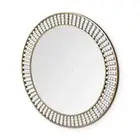 42 Round Gold Metal Frame Wall Mirror With White Wood Beads