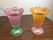 Vintage Libbey Ka-Dinks Frosted Sundae Ice Cream Parfait Footed Glasses Set of 2