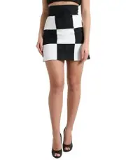 Dolce&Gabbana Women Black White Mini Skirt Cotton Checkered Casual Bodycon IT 40