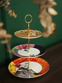 在飛比找樂天市場購物網優惠-費靈家居陶瓷動物花卉圖案 輕奢下午茶三層蛋糕盤下午茶果盤擺盤