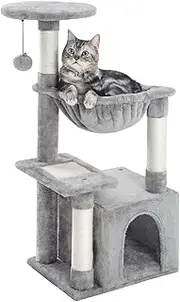 Kilodor Cat Tree, Small Cat Condo Tower with Hammock, Sisal Scratching Post for Kitten (Gray)