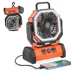 Rechargeable Camping Fan for Tent with LED Lantern, 20000mAh 58hrs Battery Po...