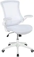 Flash Furniture Mid-Back White Mesh Swivel Ergonomic Task Office Chair with White Frame and Flip-Up Arms