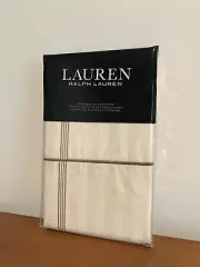 New Set of 2 Ralph Lauren Allie Stripe Cream/Flax Standard Pillowcases MSRP $135