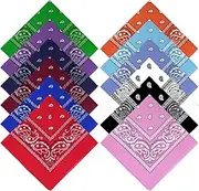 [Tikplus] Pack of 12 Bandana, 12 Colours Neckerchief, Headscarf, Red, Headwear, Hair Scarf for Men and Women, Fashion Coordinate, Dancing, Biker, Sports, Outdoor (54 x 54 cm), White, Black, Red, Yellow, Navy,