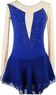 [Zagitova] Figure Skating Dress for Competition Crew Neck Long Sleeve Ballerina Mesh Patchwork Skating Dance Clothes