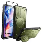 for Samsung Galaxy S23 FE Case with Glass Screen Protector, Military Green