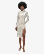 Open Back Chevron Midi Dress | Silver Sequin