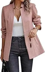 [PNZLZIA] Women’s Open Front Herringbone Blazer, Business Casual Long Sleeve Work Jacket, Casual Long Sleeve Notch Lapel Blazer