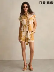Reiss Neutral Hannah Palm Print Shirt (F18210) | $195
