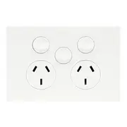 Hager WBQP2XS-MW Finesse Series Double Powerpoint, Switchplug Combination, With Extra Switch, Single Pole, Flush, Horizontal, 250V 10 Amps, 3 Pin, Matt White
