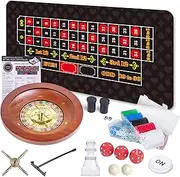 Roulette Wheel & Craps Set with Double Sided Rubber Tabletop Layout Mat