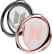 2 Pack BTS Phone Ring Stand Bangtan Boys Finger Loop Ring Holder Universal 360 Rotation Cell Phone Ring Kickstand for Magnetic Car Phone Mount (Silver&Rose)