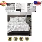 Breathable 1800 Thread Count Black & White Floral Sheets - California King Set