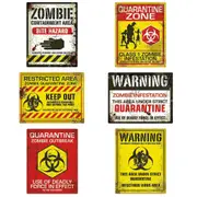 Zombie Warning Sign Cutout Decorations (Pack of 6)