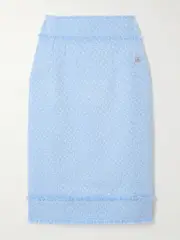 [Dolce & Gabbana] Dolce & Gabbana - Frayed Wool-blend Tweed Midi Skirt - Blue - IT40 IT 40 Blue