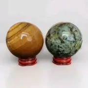 Lot Of 2 Polished Crystal Tiger Eye & Turquoise Decorative Spheres - USA