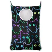 Hanging Laundry Hamper with 2 PCs Over Door Hooks & Adhesive, Cute Black Cat ...