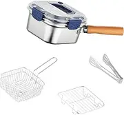STARTIST Mini Deep Fryer Pot Cooking Square Pot Multipurpose Camping Frying Pan with Basket Stainless Steel Fryer for Stock Fish Fries, Blue Lid