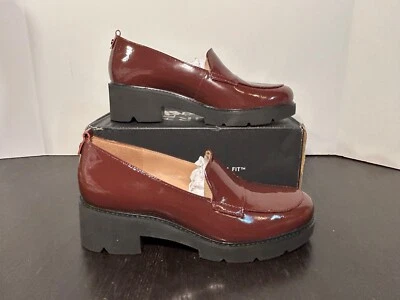 Naturalizer Darry Lug Sole Patent Leather Loafers Shoes Cab Sav Red Size 8.5M
