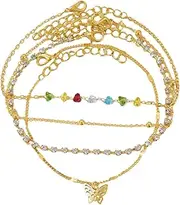 VALICLUD Djustable Length Diamond Butterfly Anklets 4 Pack Women's Summer Anklet Bracelets for Beach Party Wedding
