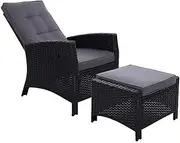 Gardeon Recliner Chair Wicker Sun Lounger Reclining, Outdoor Lounge Setting Patio Furniture Backyard Garden Indoor Armchair Sofa, with Ottoman Cushions Adjustable Backrest Black