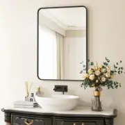 Vanity Wall Mirror Hooks Metal Frame Modern Rectangular Anti-Rust Aluminum Black