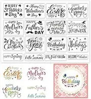 INFUNLY 16pcs Word Clear Stamp for Card Making St. Patrick's Day Transparent Silicone Stamps Happy Easter Rubber Stamp Happy Birthday Blessing Words Clear Stamp for DIY Scrap-Booking Album