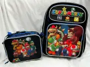 SUPER MARIO BROTHERS 16" CHARACTERS BLACK BACKPACK&9.5" INSULATED LUNCHBOX-NEW