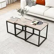 VERFARM Nesting Table Set of 3 Side Table, Modern Minimalist Coffee Table, Stackable Tables with Metal Wood Stacking Side Table for Living Room, Bedroom, Teak Oak/Black