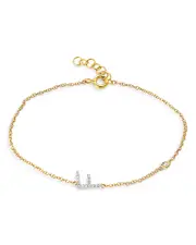 Zoe Lev 14K Yellow Gold Diamond Initial & Bezel Bracelet