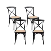 Aster Crossback Dining Chair Set of 4 Solid Birch Timber Wood Ratan Seat - Black