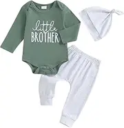 [Ayalinggo] Baby Boys 3Pcs Fall Outfits Long Sleeve Letter Print Romper + Pants + Hat Set Newborn Clothes