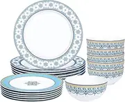 [fanquare] 18 Piece Porcelain Dinnerware Service for 6, Cloud Grain Painted Bowls, Dishes, Bright Blue Dinner Set
