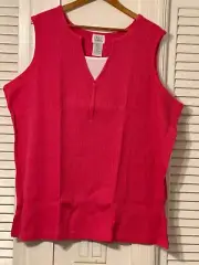 Only Necessities - Split Neck Tunic - Pull-Over, 3 Buttons, Sleeveless 2X - Pink